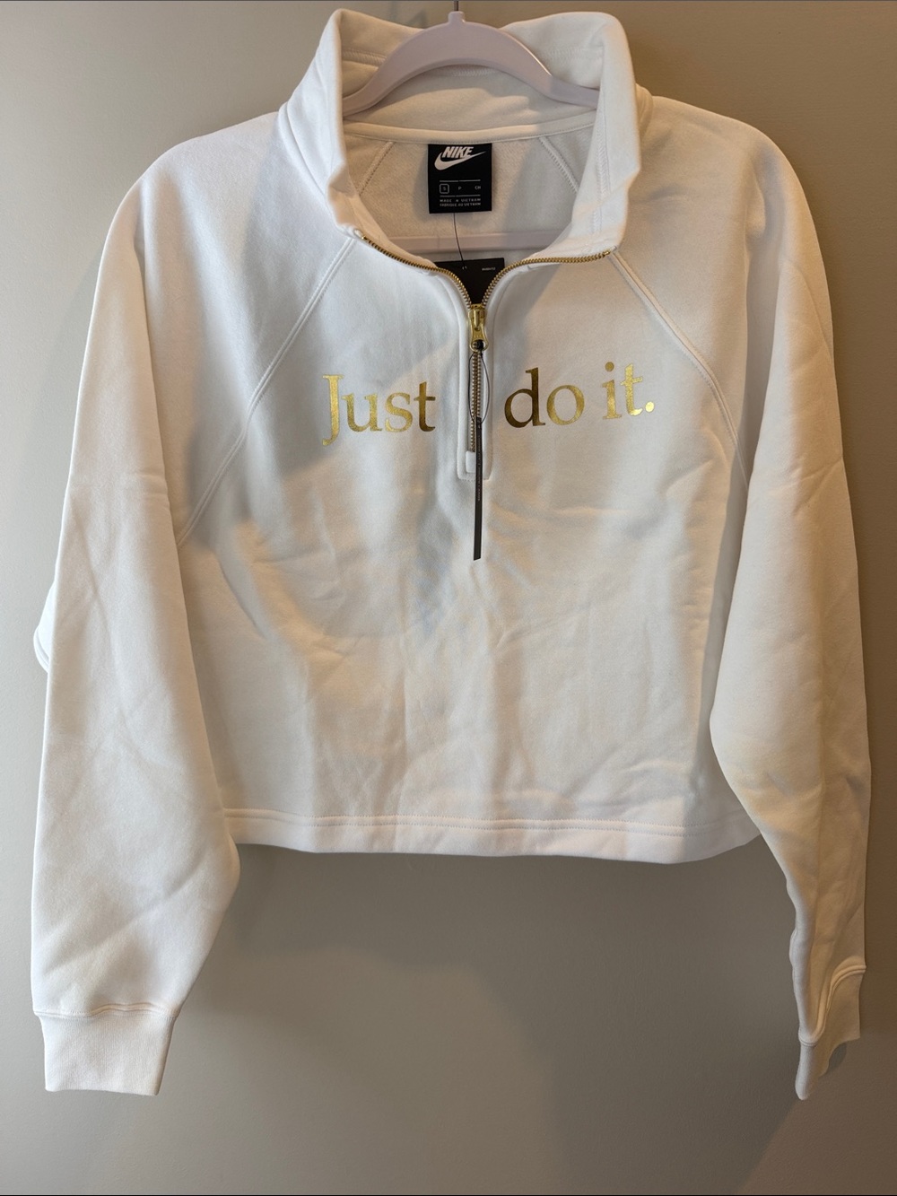 Nike Sportswear Shine Funnel-Neck Half-Zip Fleece in White, Size S NWT